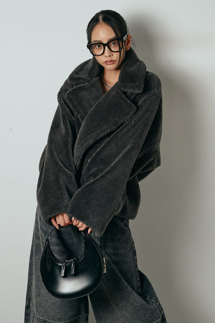 【2月中旬発送】
[SET]テディボアショートジャケット+加工デニムタックコクーンワイドパンツ(2set)