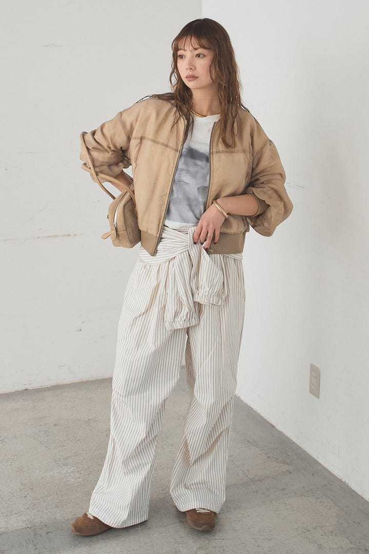 [SET]シアー×ポンチブルゾン+ストライプウエスト巻きジョガーパンツ(2set)