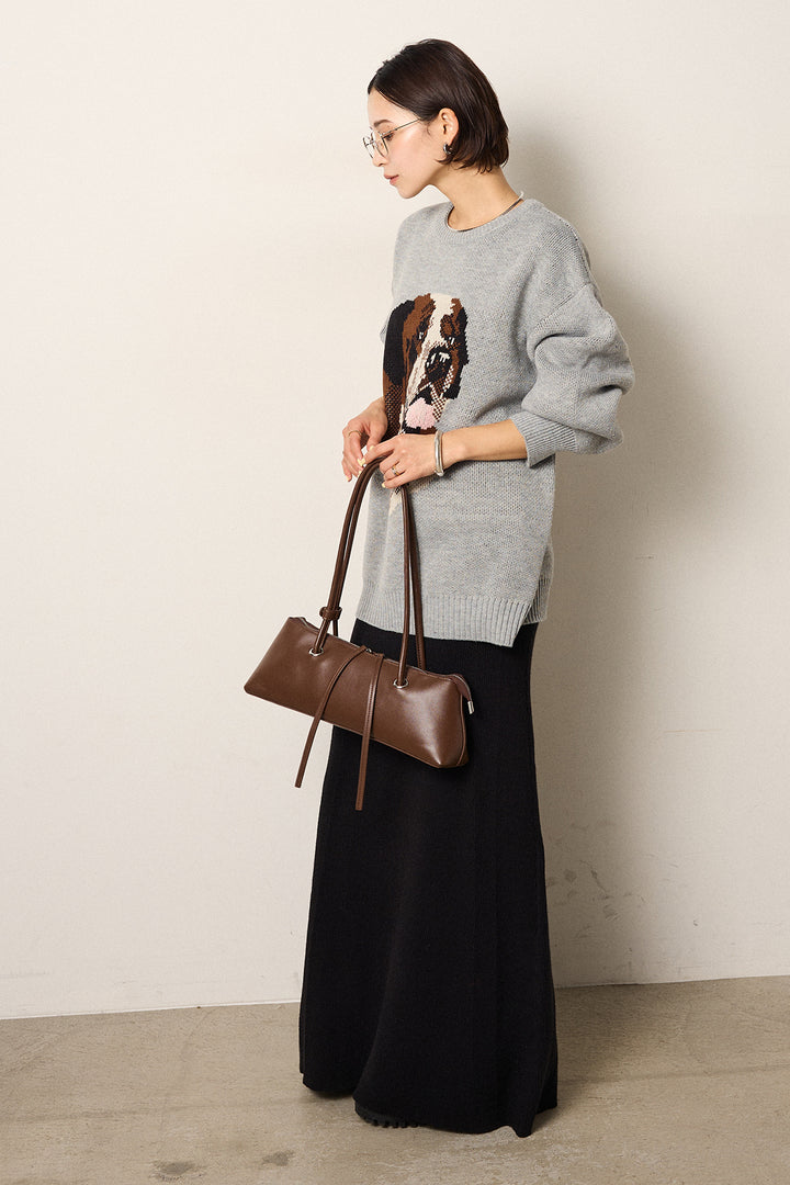 [SET]アニマルジャガード柄ニットトップス+リブナローニットスカート(2set)