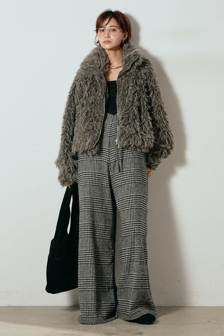 [SET]ミックスシープファースタンドブルゾン+前後2wayグレンチェック柄スカーチョサロペット(2set)