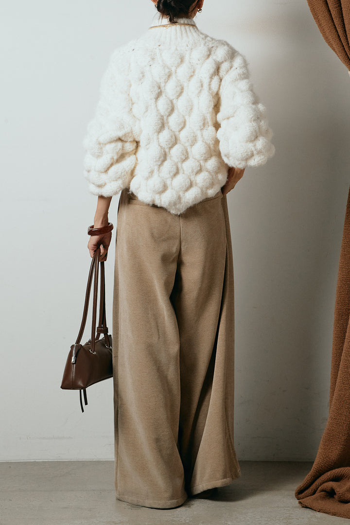 [SET]ボリュームポップコーンニットトップス+ベルトループコーデュロイワイドパンツ(2set)