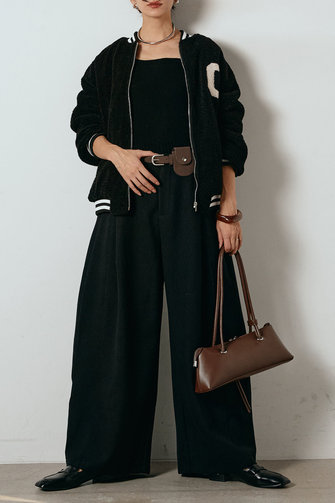 [SET]ロゴスタジャンボアブルゾン+ポーチベルト付きカーブパンツ(2set)