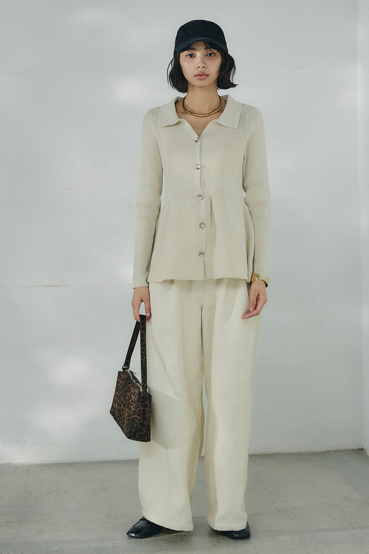 [SET]スキッパーペプラムニット+デニムライクヘリンボーンタックパンツ(2set)