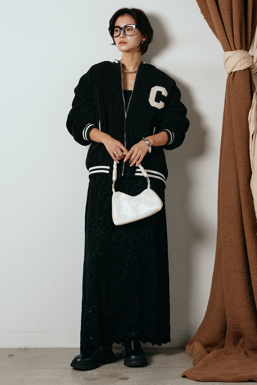 [SET]ロゴスタジャンボアブルゾン+花柄刺繍ベロアフレアスカート(2set)