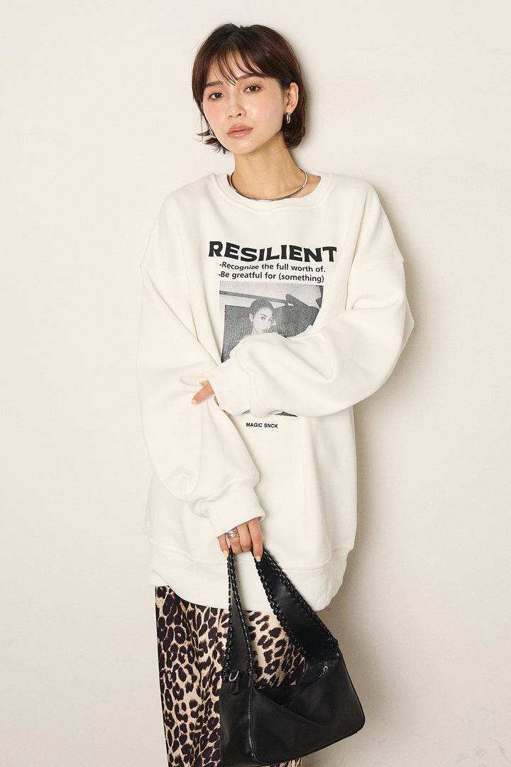 [SET]モノトーンプリントスウェット+レオパード柄サテンスカート(2set)