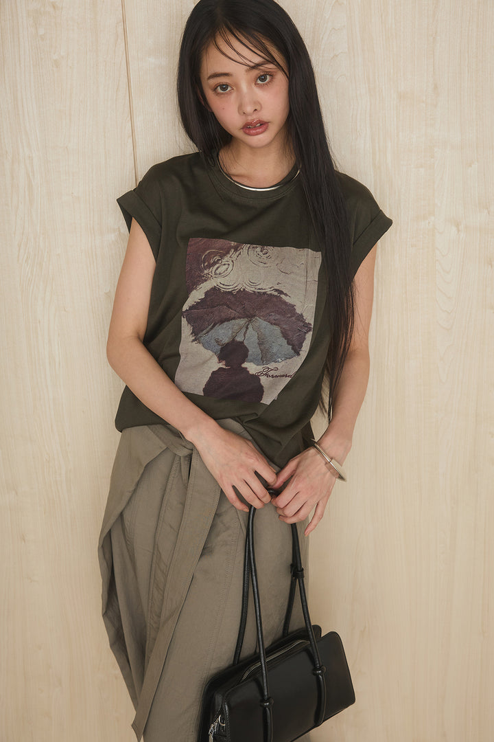 [SET]スクエアニュアンス柄Tシャツ+前結びタックワイドパンツ(2set)