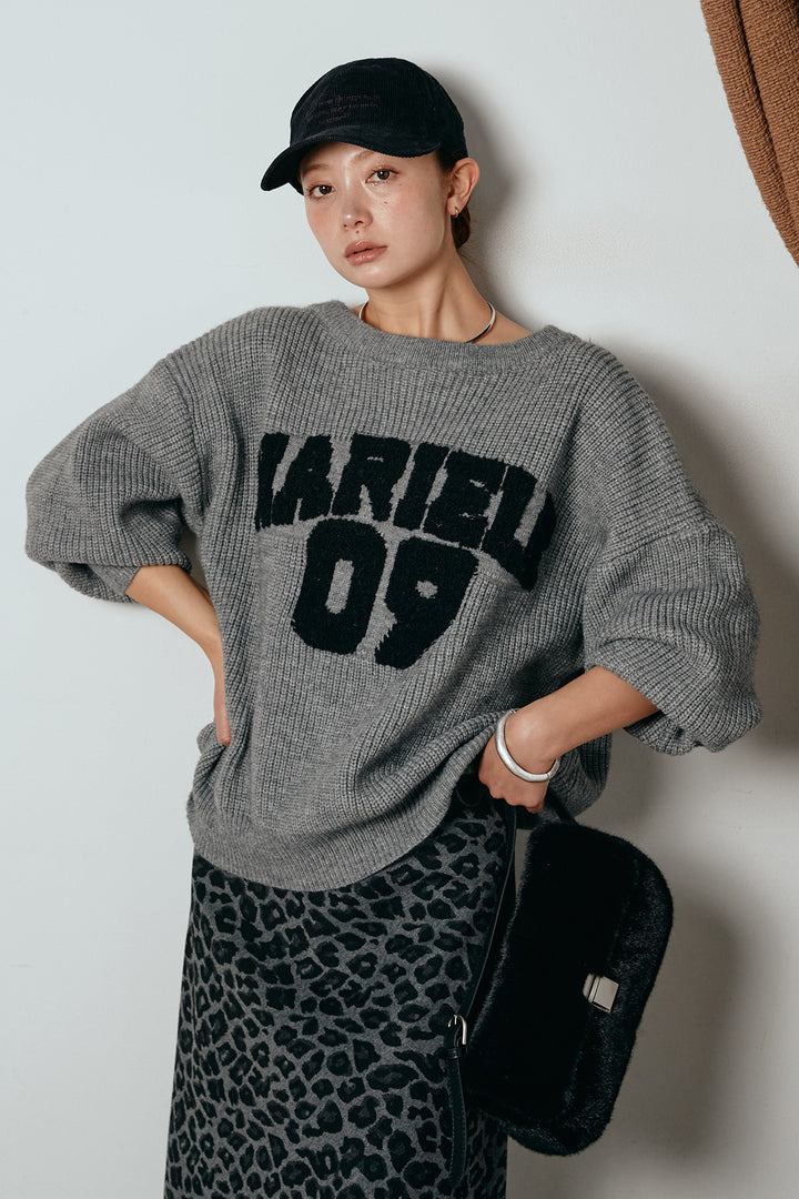 [SET]ロゴジャガードニットトップス+レオパードロングスカート(2set)