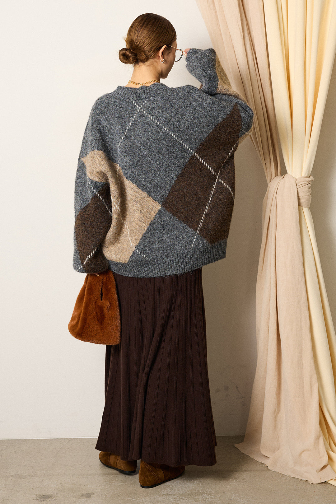 【着回しセット】[SET]ルーズアーガイルVネックニット+ルーズアーガイルVネックニット(2set)