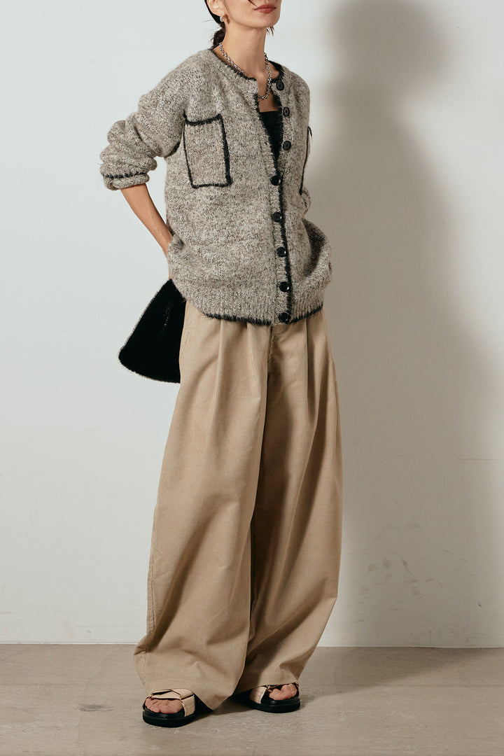 [SET]ミックスニットポケットカーディガン+フロントタック入りコーデュロイパンツ(2set)