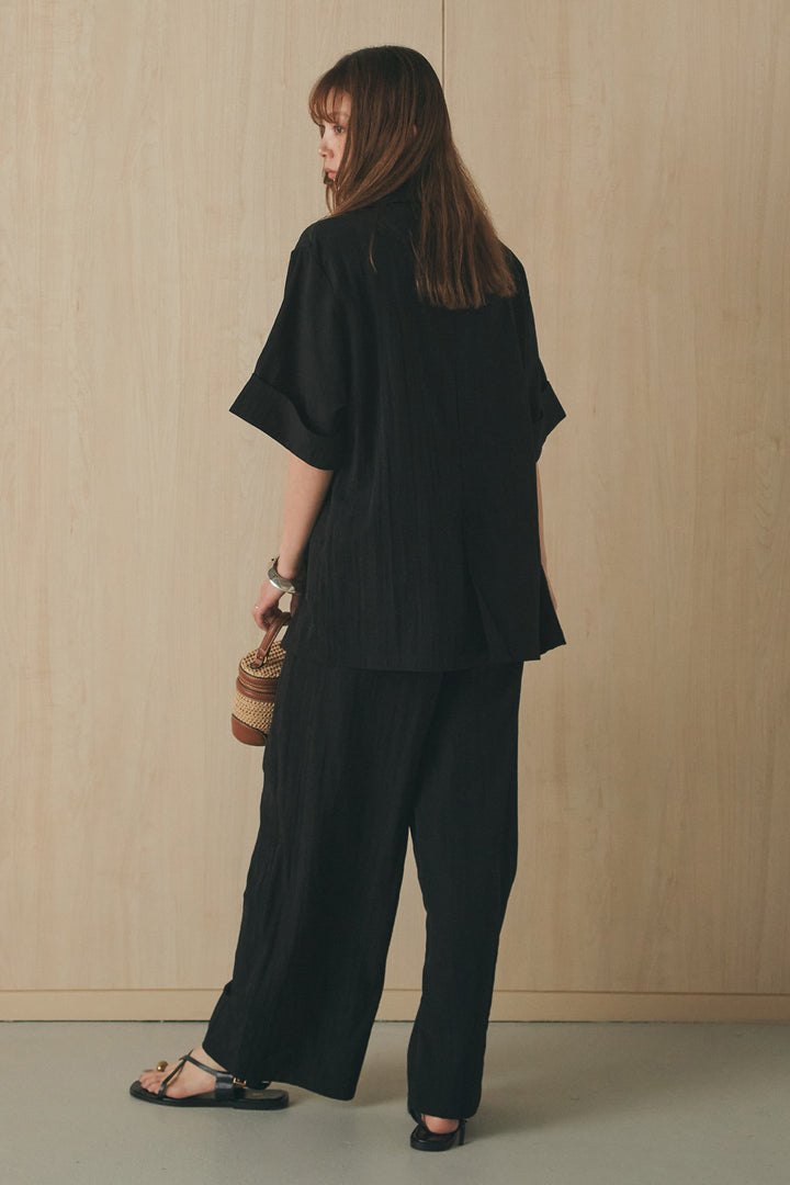 [SET]リネンライクテーラードハーフスリーブジャケット+リネンライク2タックワイドパンツ(2set)