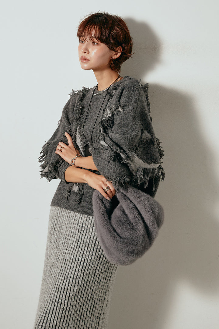 [SET]シャギージャガードニットトップス+アルパカタッチニットタイトスカート(2set)