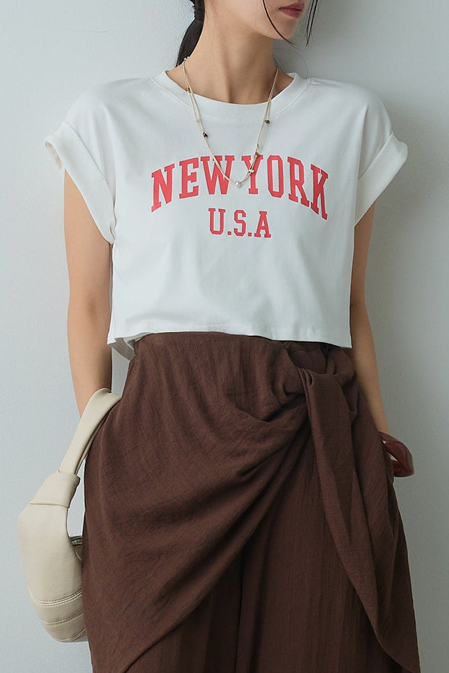 【即納】ショート丈NEWYORKロゴTシャツ