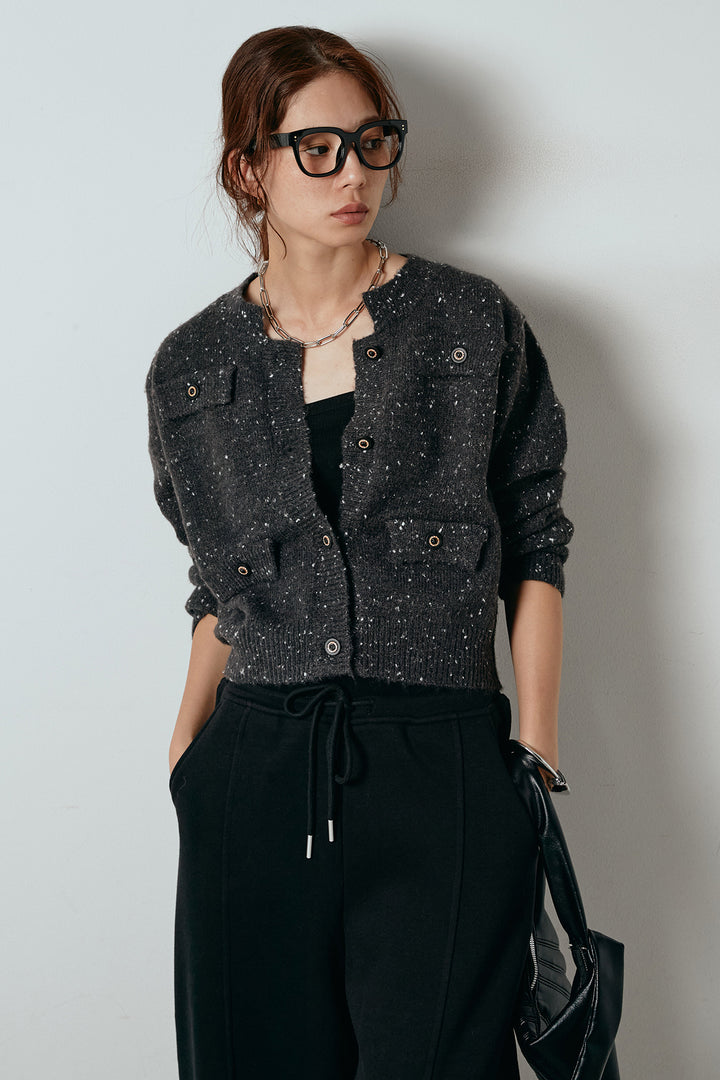 [SET]ネップニットカーディガン+スウェットワイドカーブパンツ(2set)