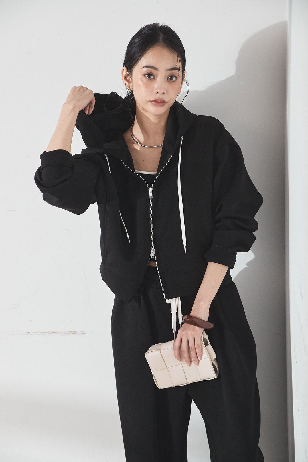 [SET]スウェットドルマンジップフードパーカー+スウェットコクーンイージーパンツ(2set)