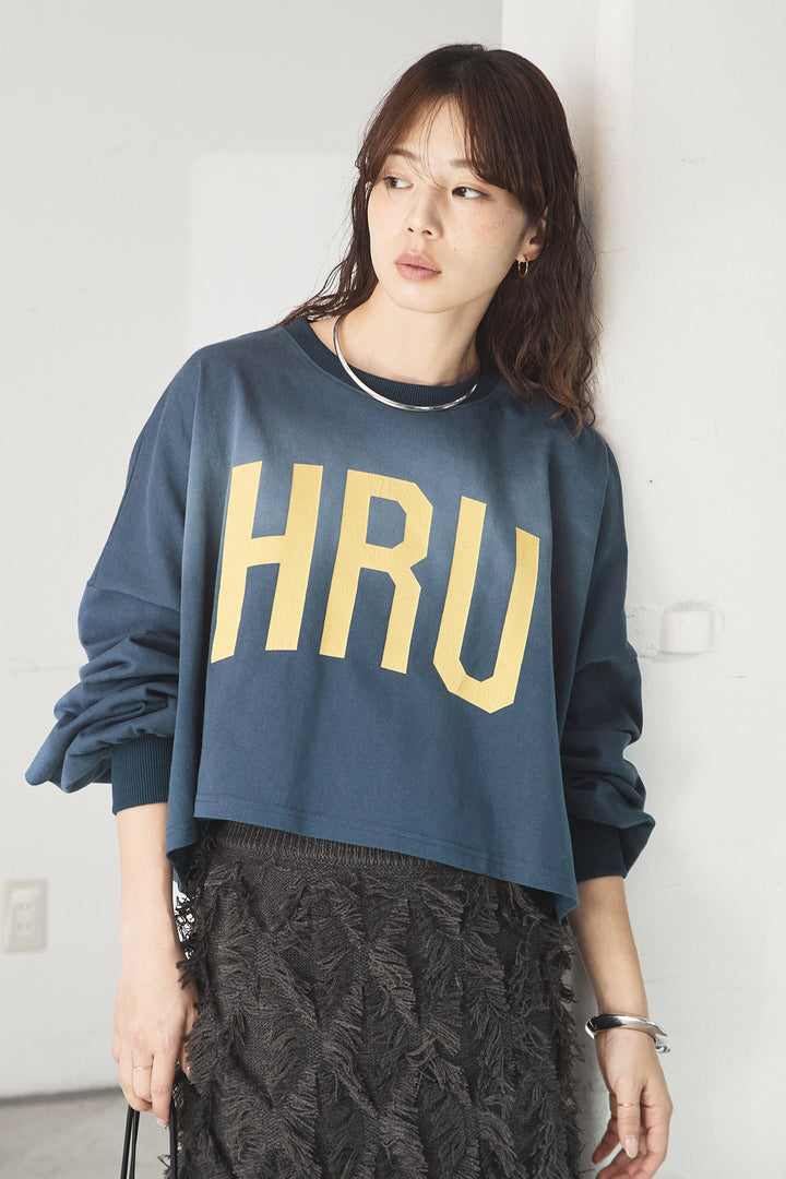 [SET]ビッグロゴHRU袖ボリュームトップス+カットフリンジニットタイトスカート(2set)