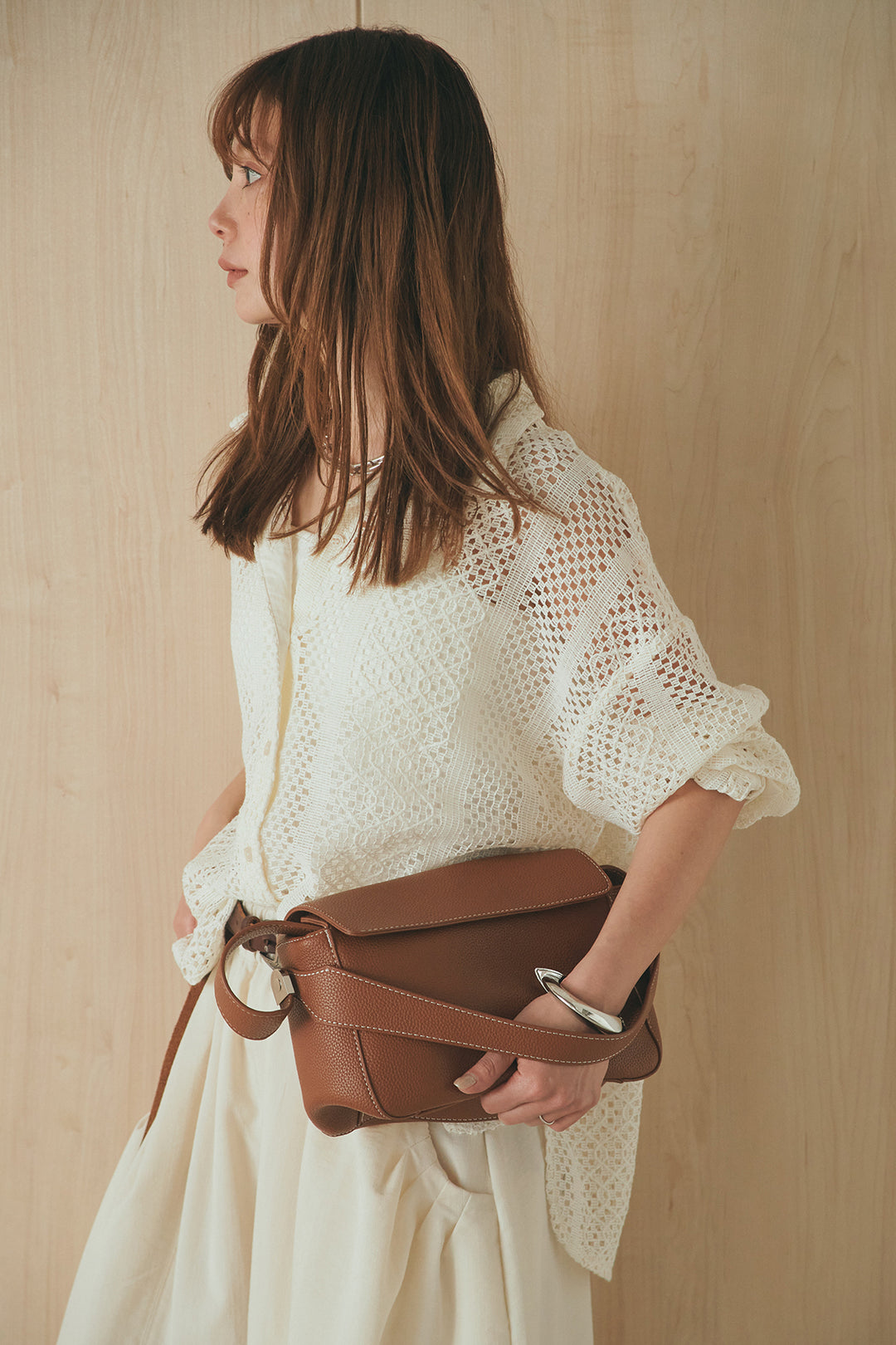 [SET]長袖襟付きレースシャツ+ポケットタックフォルムパンツ(2set)