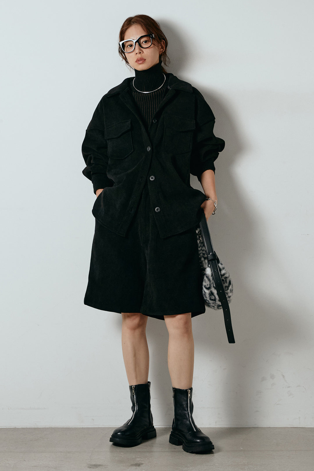 [SET]襟付きコーデュロイポケットシャツ+リラックスコーデュロイハーフパンツ(2set)