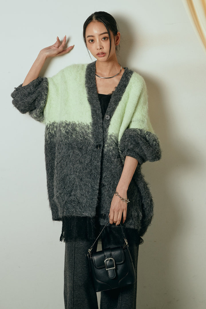 [SET]起毛グラデーションニットカーディガン+センターラインニットパンツ(2set)