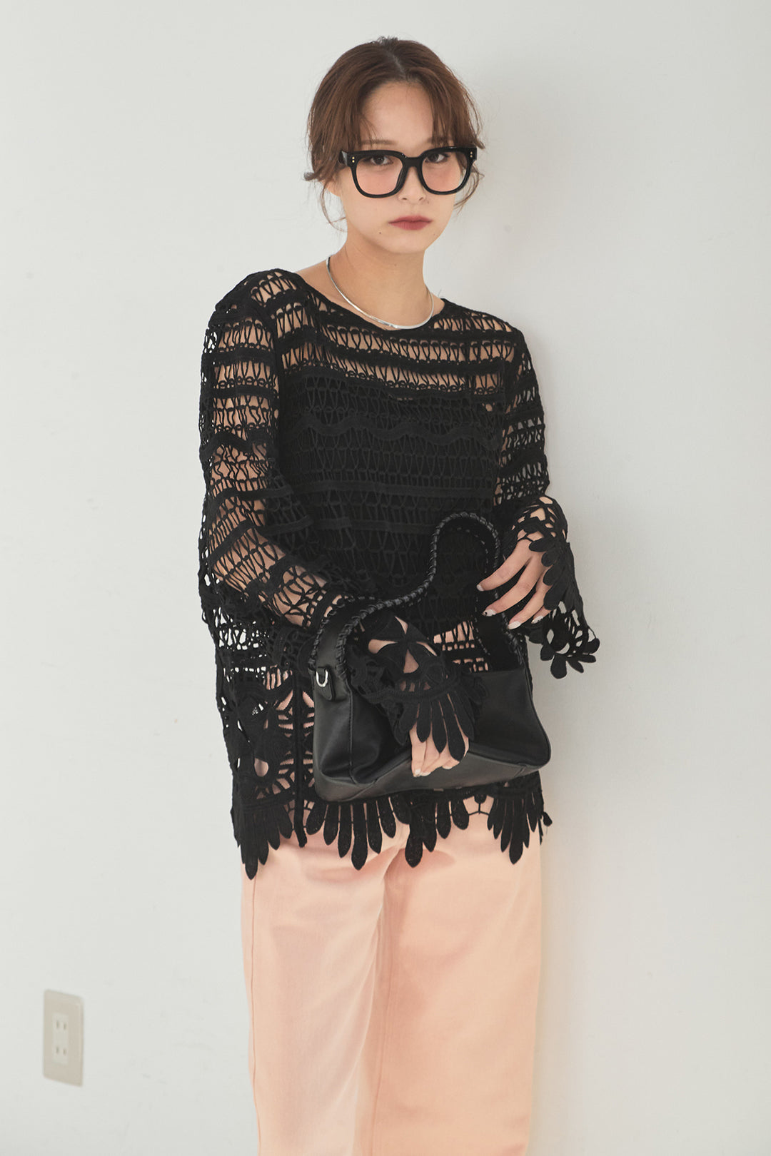 [SET]裾デザインメッシュプルオーバー+スプリングカラーデニムパンツ(2set)