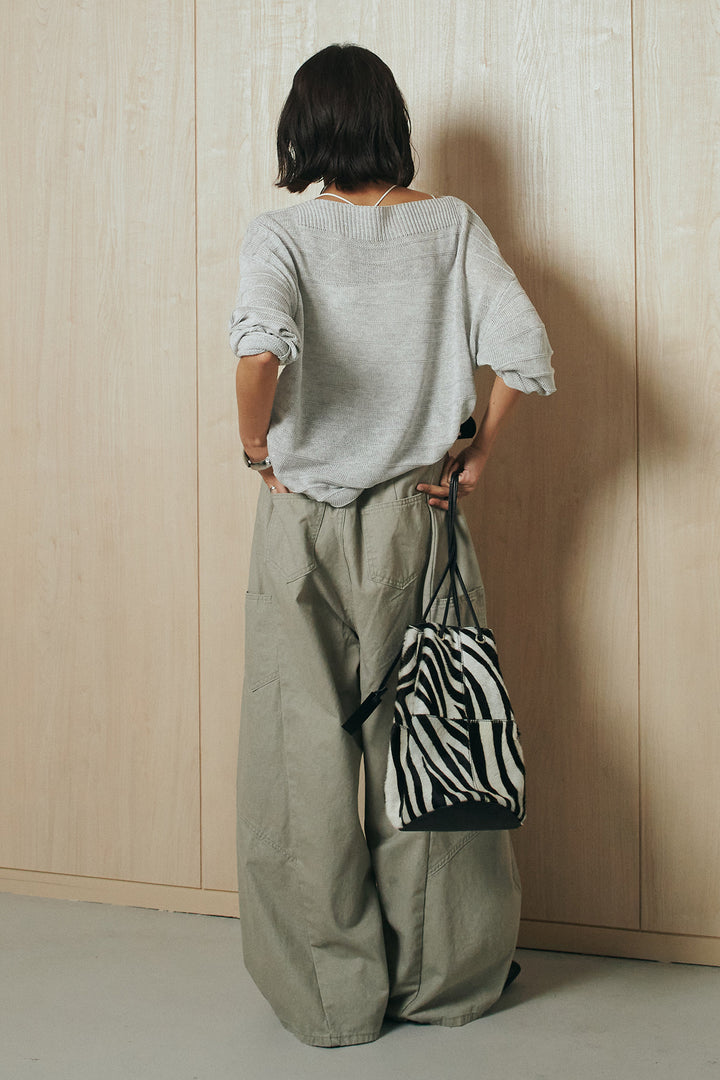 [SET]麻混リラックスニットトップス+ベルト付きカラーデニムパンツ(2set)