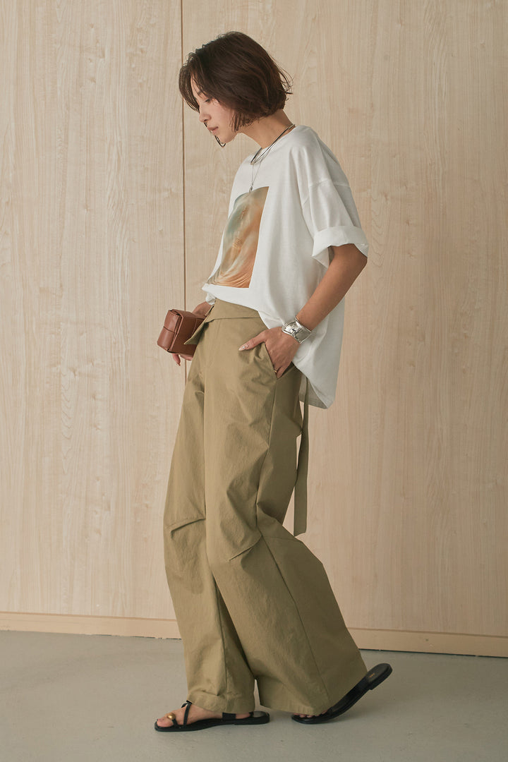 [SET]MarbleプリントTシャツ+ポケットベルト付きニーサイドタックパンツ(2set)