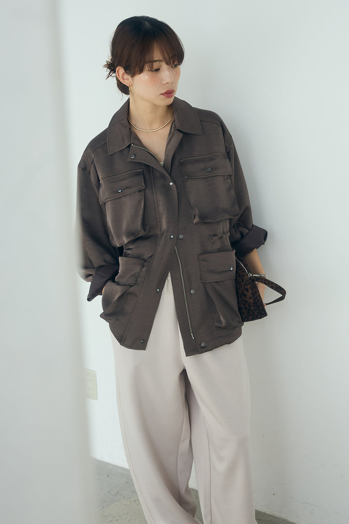 [SET]サテンライトブルゾン+異素材切り替えスウェットパンツ(2set)