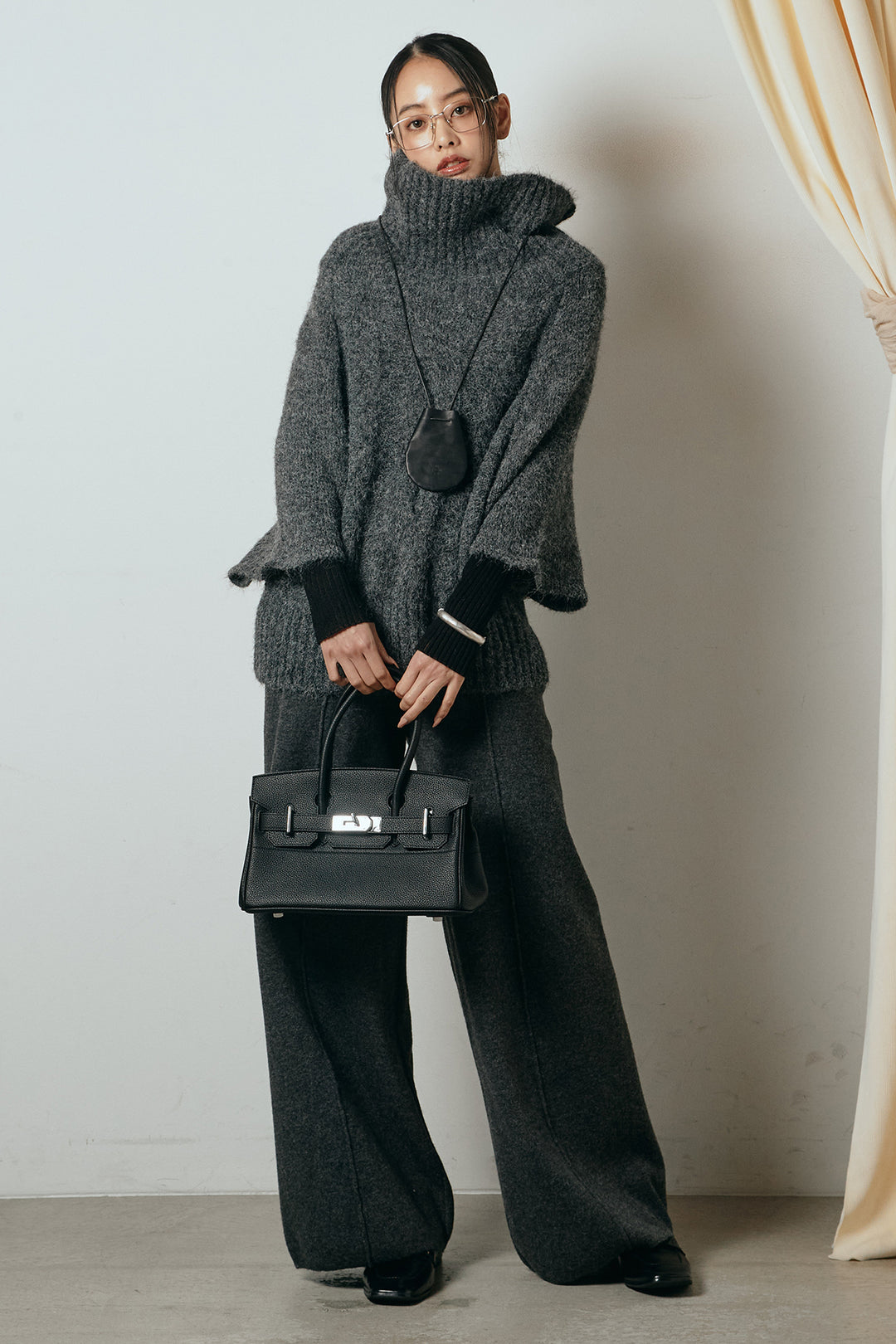 [SET]起毛ミディアムスリーブニットトップス+センターラインニットパンツ(2set)