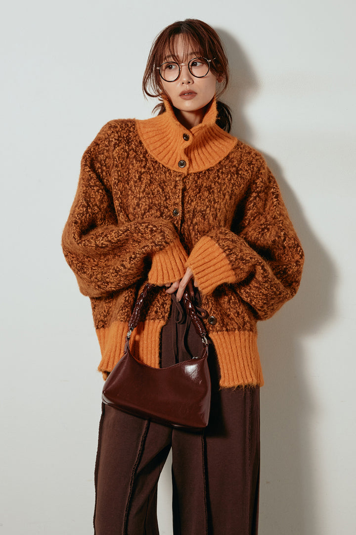 [SET]ハイネックミックスニットトップス+フロントラインデザインワイドスウェットパンツ(2set)