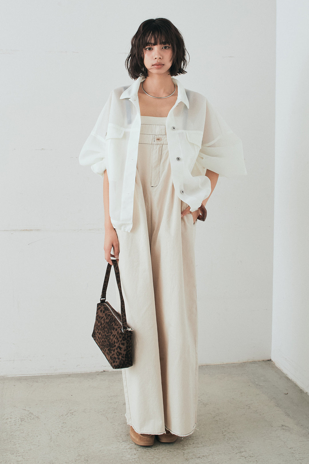 [SET]シアーダンボールサイドドロストジャケット+綿ツイルアシメサロペット(2set)