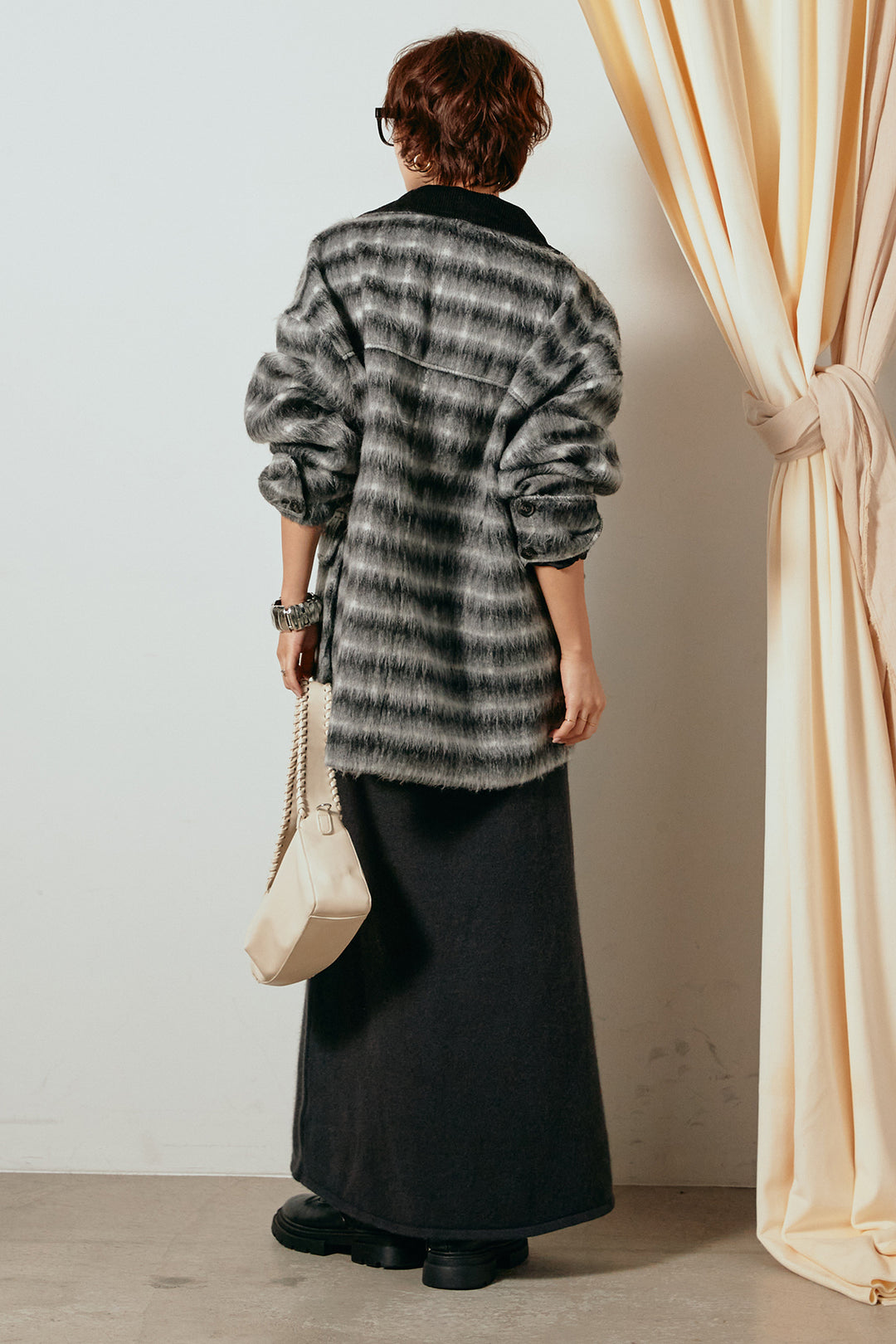 [SET]チェックシャギーミドルカバーオール+ノースリーブニットロングワンピース(2set)