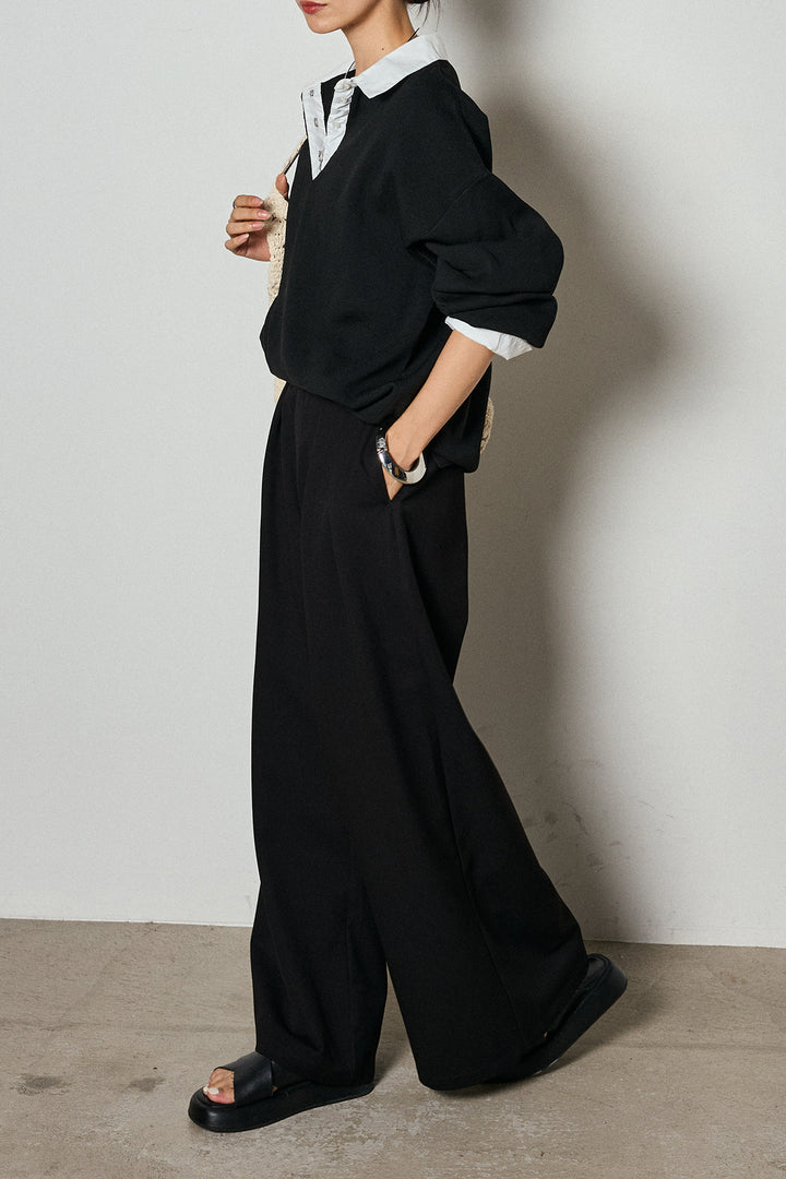 【即納】ウエストベルト付きタックワイドパンツ