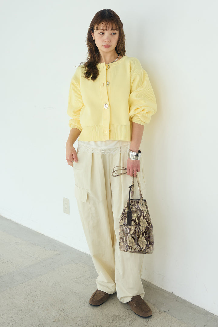 [SET]スポンディッシュBIGボタンクルーネックカーディガン+ブロード切り替えぺプラムタンク(2set)