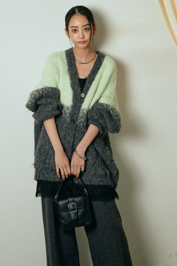 [SET]起毛グラデーションニットカーディガン+レース切り替えキャミソール(2set)