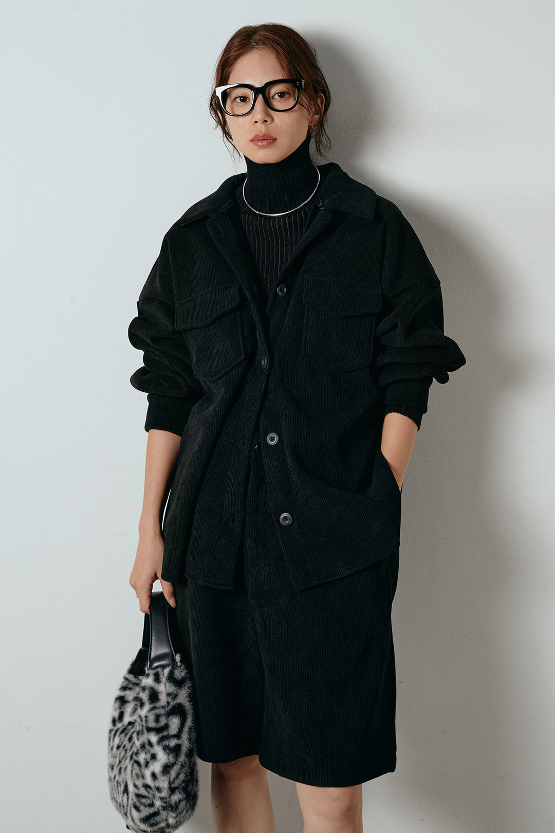[SET]襟付きコーデュロイポケットシャツ+リラックスコーデュロイハーフパンツ(2set)
