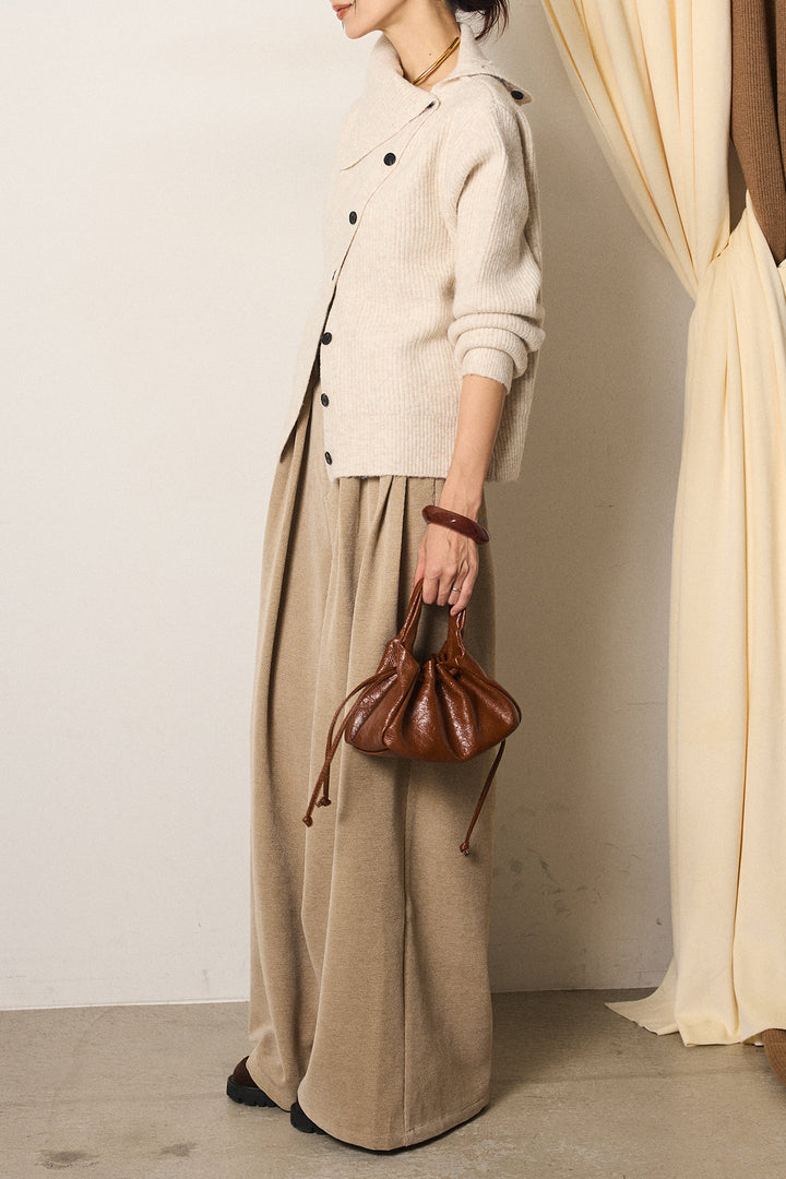 [SET]ボタンデザインネックニットプルオーバー+ベルトループコーデュロイワイドパンツ(2set)