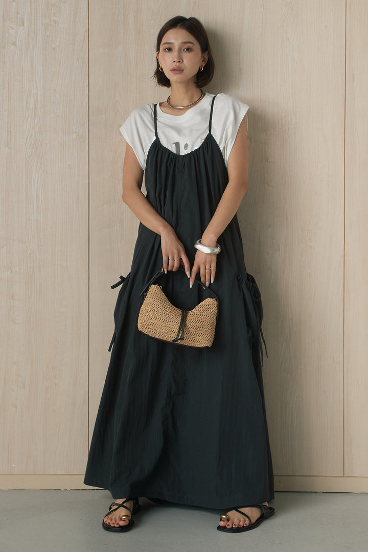 [SET]ビッグロゴプリントTシャツ+ポケット付きワッシャーキャミワンピ(2set)