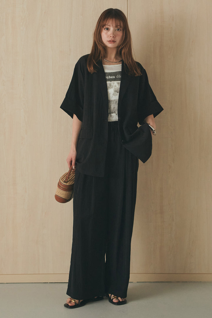 [SET]リネンライクテーラードハーフスリーブジャケット+リネンライク2タックワイドパンツ(2set)
