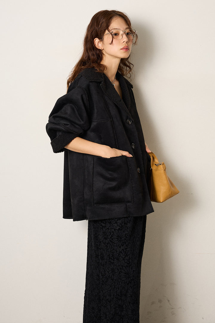 [SET]エコムートンカバーオール+花柄刺繍ベロアフレアスカート(2set)