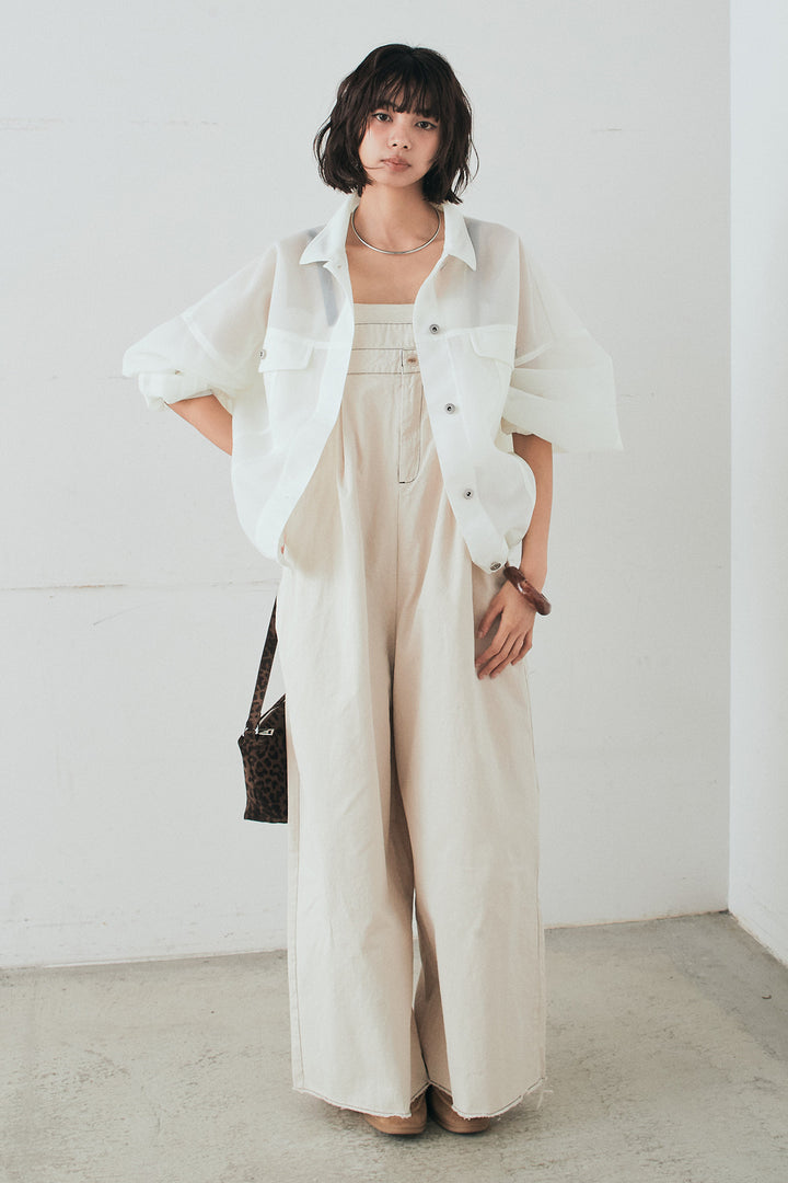 [SET]シアーダンボールサイドドロストジャケット+綿ツイルアシメサロペット(2set)