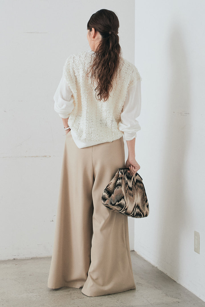 [SET]モコレースVネックカーディガン+太ベルト付きフロントタックパンツ(2set)