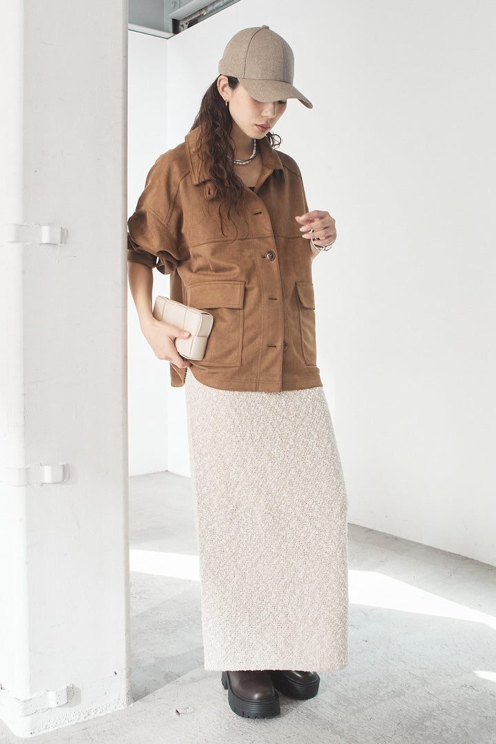 [SET]デカポケスエポンジャケット+ツイード風MIXスラブスカート(2set)