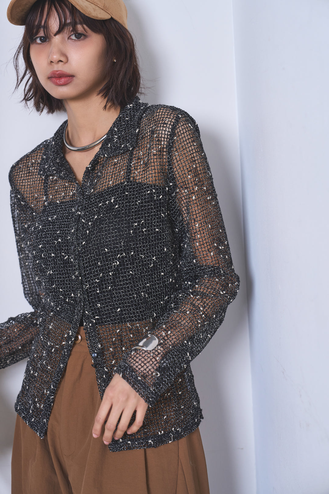 [SET]ネップメッシュポロ襟カーディガン+ドライタフタタックバレルパンツ(2set)