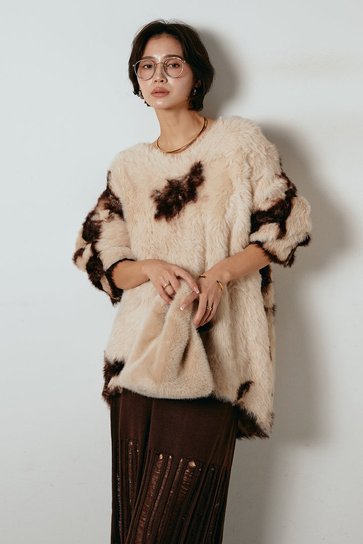 [SET]タイダイ柄シャギーニットトップス+裾シアーリブスカート(2set)