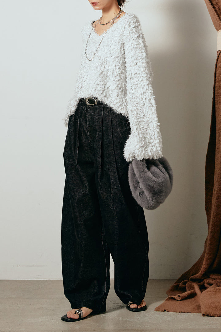 [SET]深Vネックチョウチョヤーンニットトップス+フロントタック入りコーデュロイパンツ(2set)