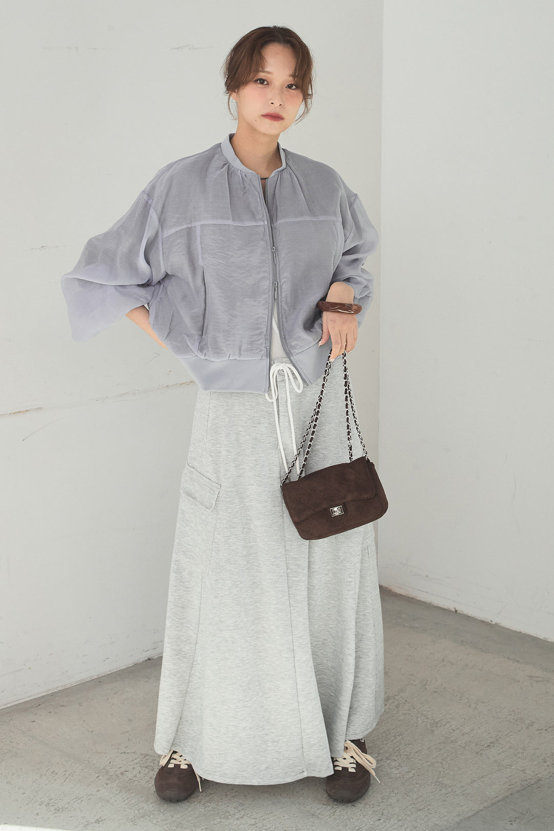 [SET]シアー×ポンチブルゾン+リラックススウェットスカート(2set)