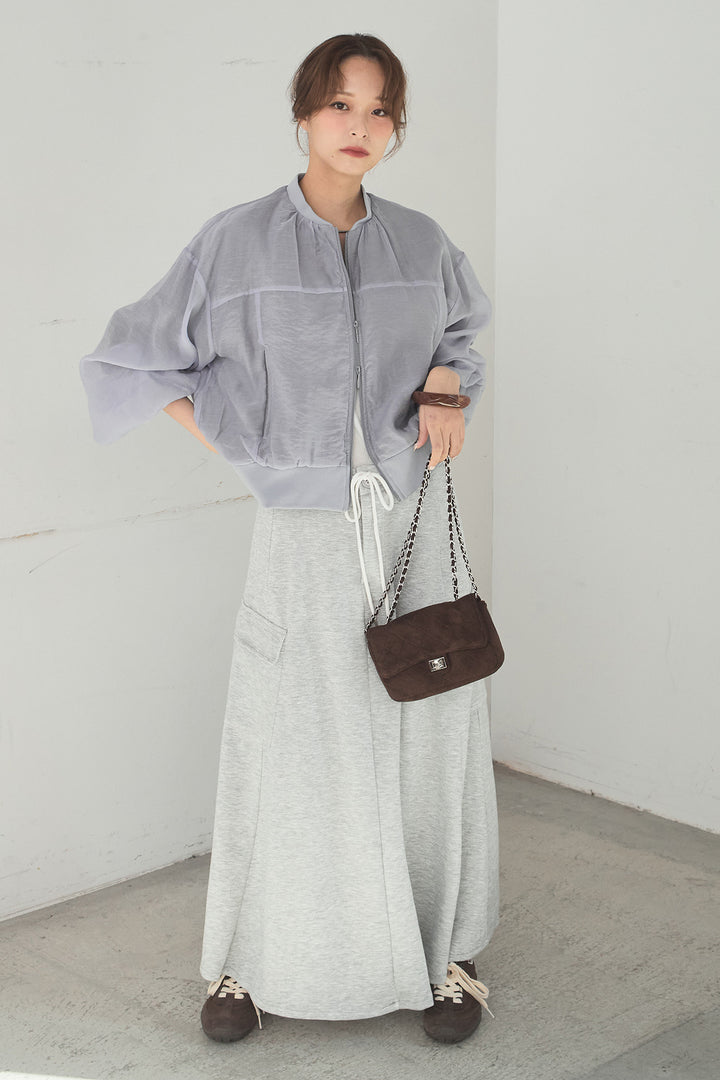 [SET]シアー×ポンチブルゾン+リラックススウェットスカート(2set)