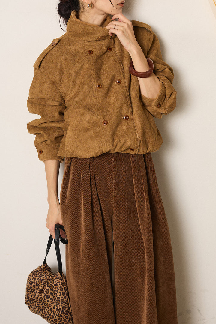 [SET]スタンド襟スウェードライクアウター+ベルトループコーデュロイワイドパンツ(2set)