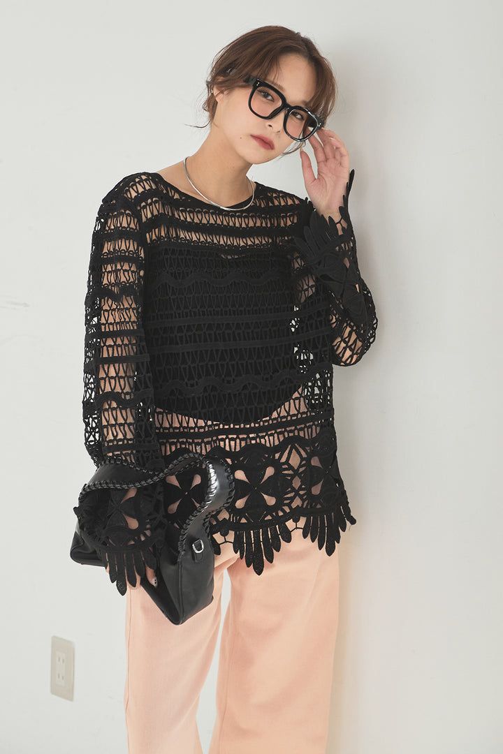 [SET]裾デザインメッシュプルオーバー+スプリングカラーデニムパンツ(2set)