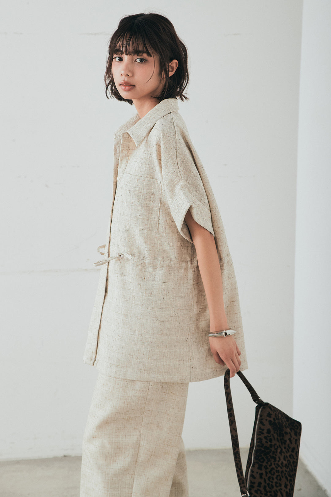 [SET]ツイードウエストドロストシャツ+ツイードタックパンツ(2set)