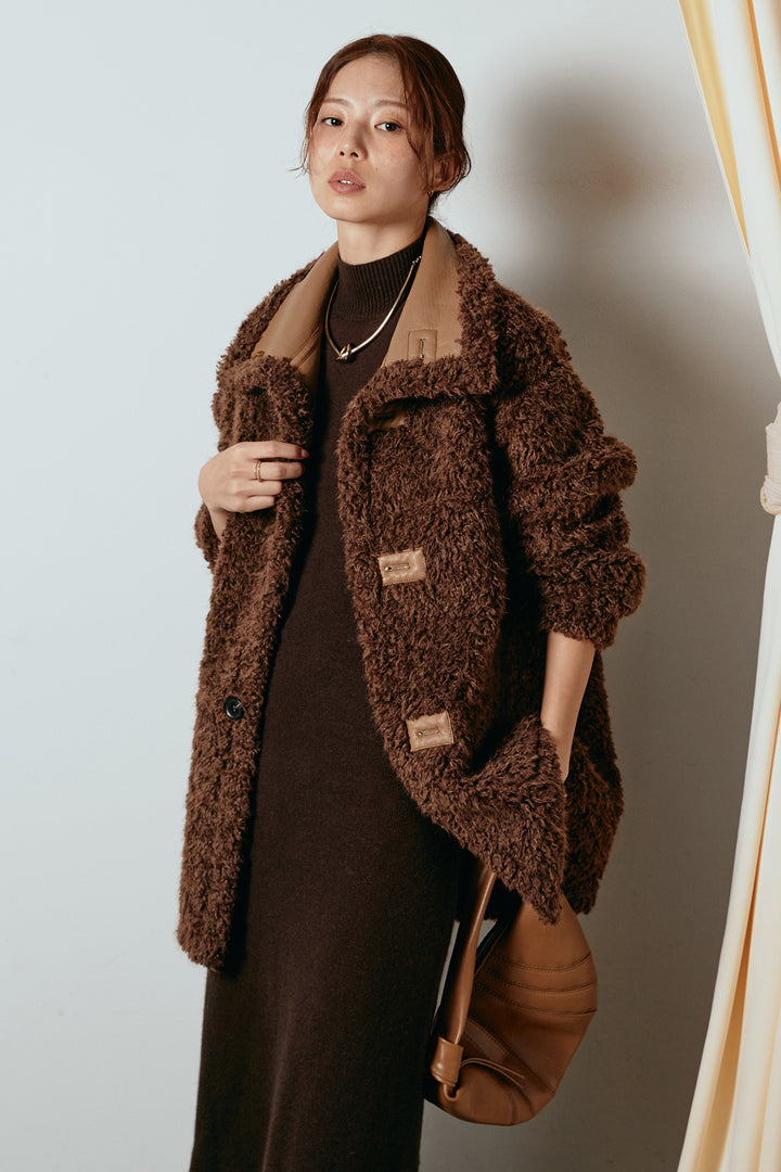 [SET]リバーシブルボアアウター+ノースリーブニットロングワンピース(2set)